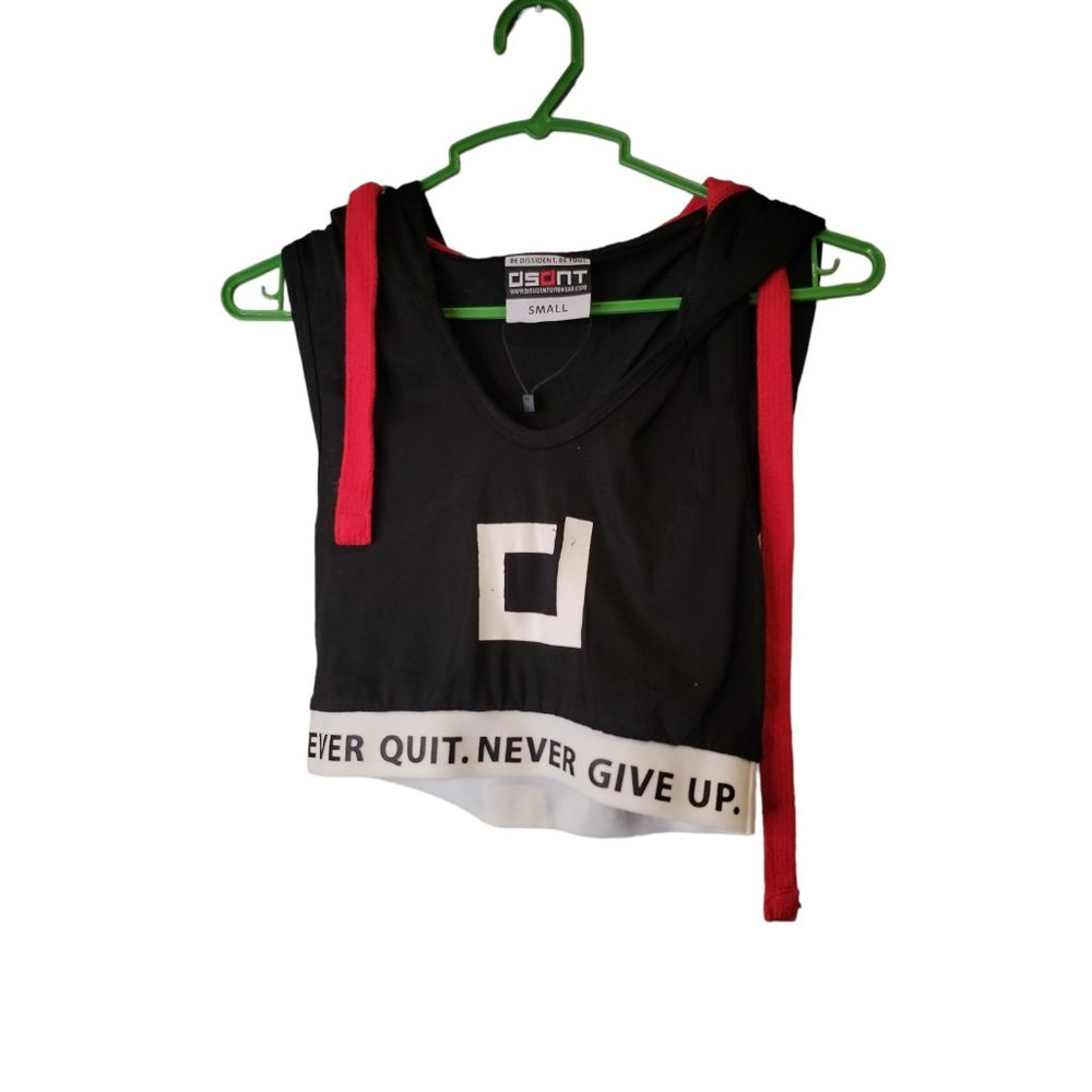 Dissident Small Womens Hooded Crop Top Black Dual Tone Strong Defiant NWOT